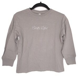 RABBIT‎ SKINS T-Shirt Kids UNISEX Long Sleeve Clear Lake Embroidery Cotton Gray